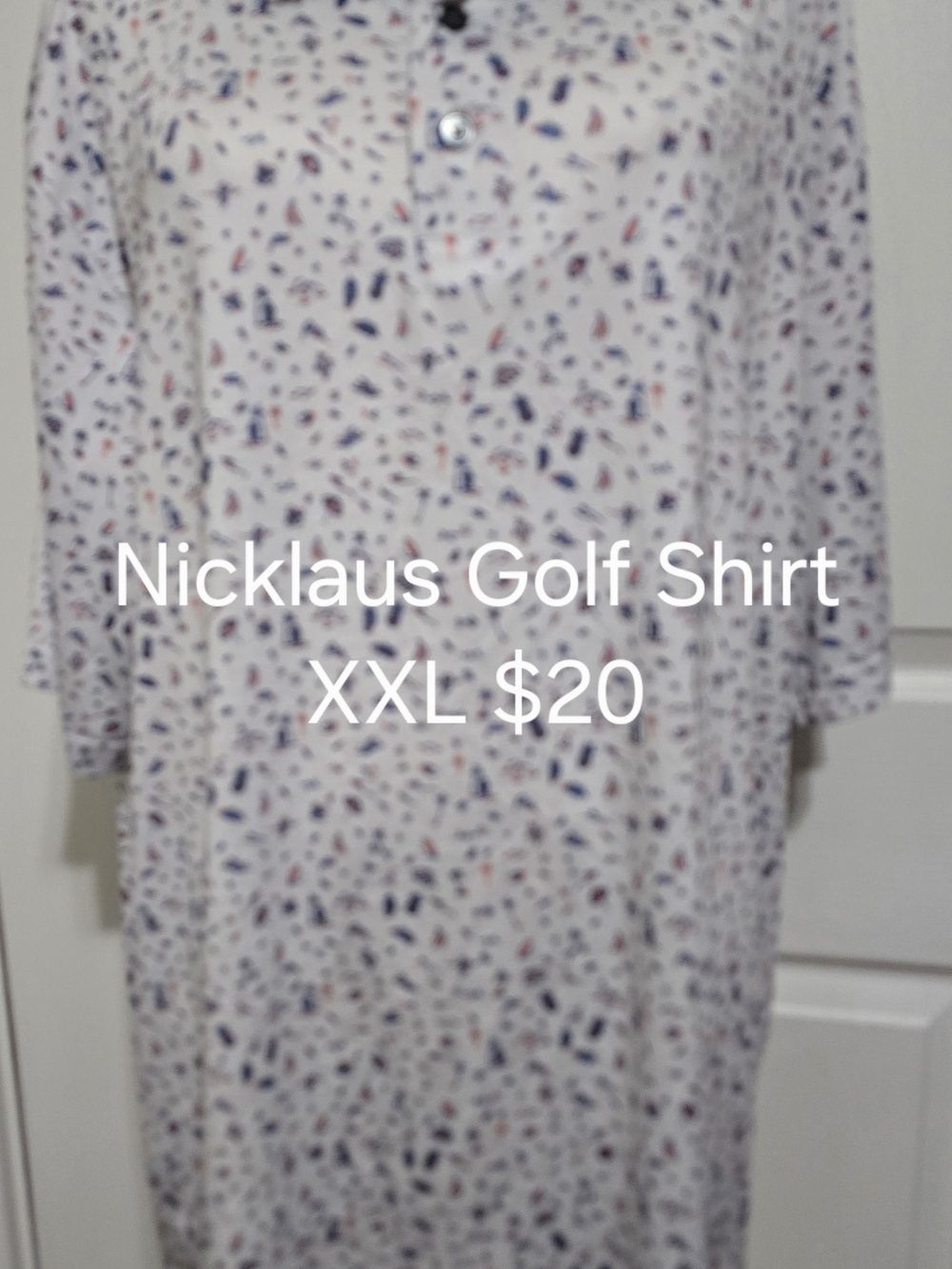 Nicklaus Golf Shirt White with Navy & Pink Speckle Print